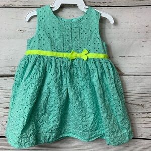 EUC Carter’s Aqua Blue W Neon Yellow Ribbon Dress